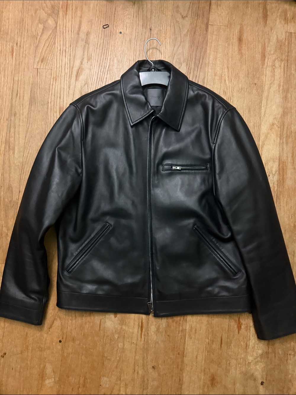 Theory Black Leather Bomber Jacket